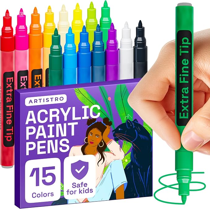ARTISTRO 15 Acrylic Paint Pens, Art Set Acrylic Paint Markers, Fabric Markers by ARTISTRO