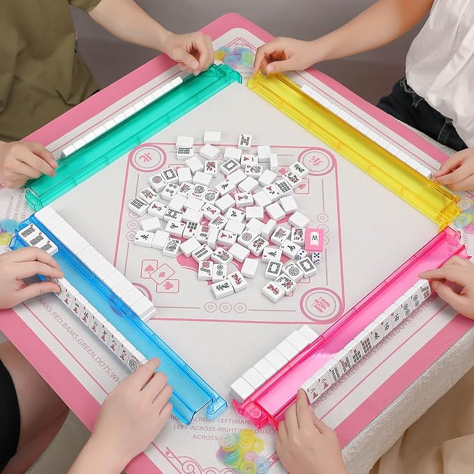 Clear Mahjong Racks with Pushers, 4 Colors Acrylic American Majiang Tile Racks - Image 6