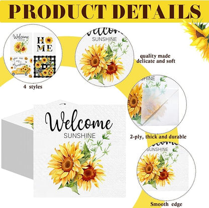 Fulmoon 200 Pieces Summer Sunflower Cocktail Napkins Disposable Floral Dessert - Image 4