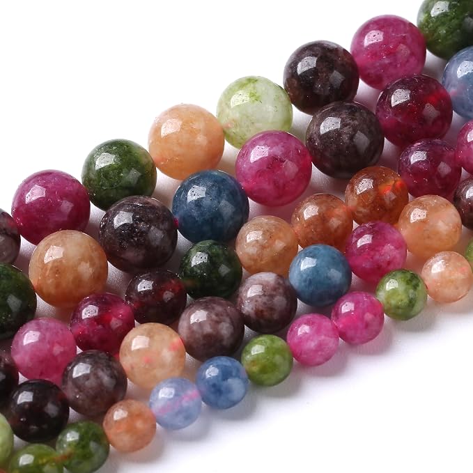36pcs 10mm Natural Colorful Tourmaline Jade Stone Beads Round Loose Crystal - Image 2