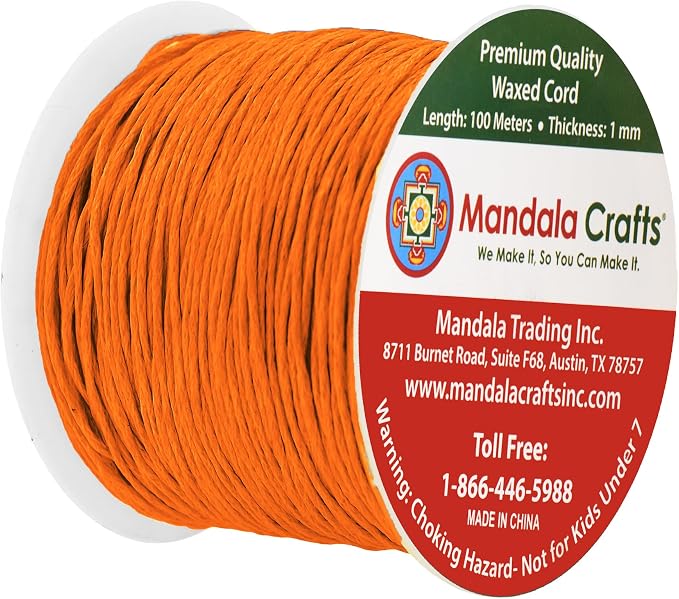 Mandala Crafts 1mm 109 Yards Orange Cotton Waxed Cord - Image 2