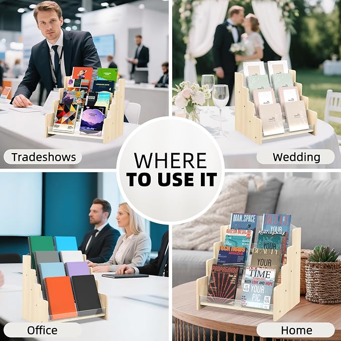 4-Tier Wooden Greeting Card Display Stand, Acrylic Brochure Holder - Image 4