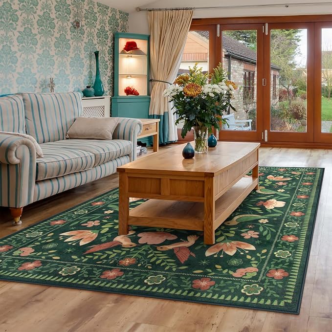 Morebes Washable Floral 5x7 Green Area Rug - Image 8