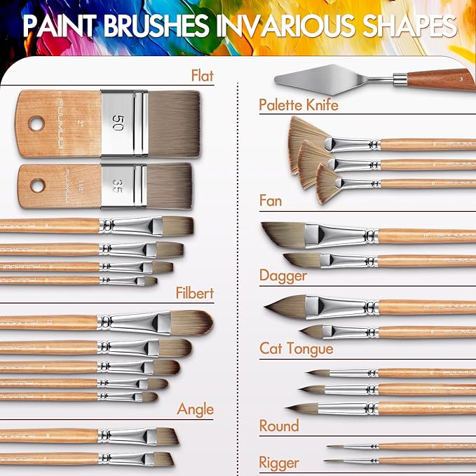 Fuumuui 26pcs Paint Brushes, Professional Acrylic Paint Brush Set Artists - Image 2