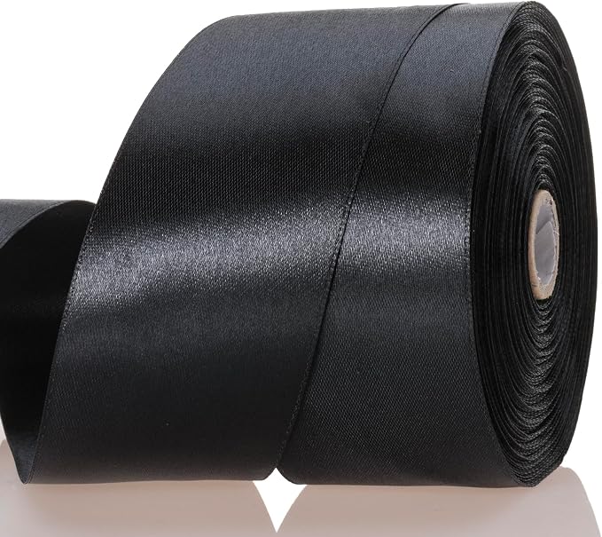 2 Inch Black Solid Satin Ribbon, 50 Yards Craft Fabric Ribbon by YASEO