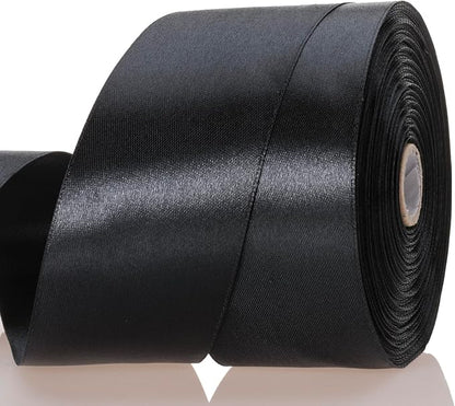 2 Inch Black Solid Satin Ribbon, 50 Yards Craft Fabric Ribbon by YASEO