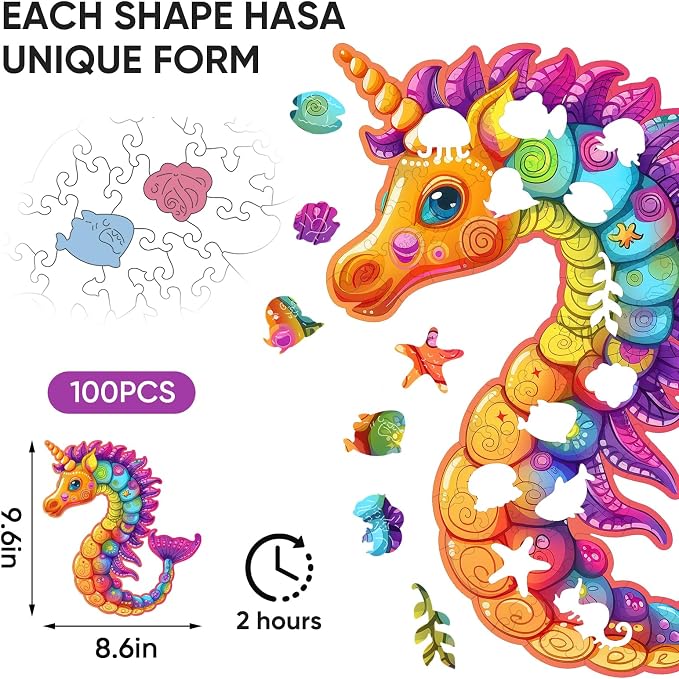 Wooden Puzzles for Adult and Kids, 100 Pieces Ocean Puzzle, Unique Shaped - Image 3