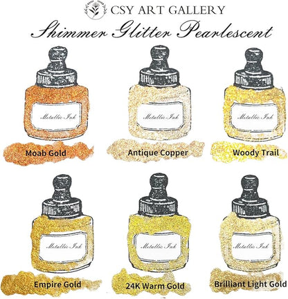 CSY art gallery Metallic Acrylic Paint Ink-Water Resistant Drawing Inks Set-24K - Image 4