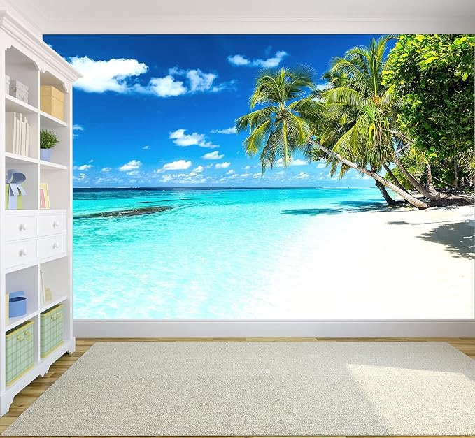 Palm Tree Wall Mural Tropic Paradise Beach Seascape Murals Wallpaper - Image 6