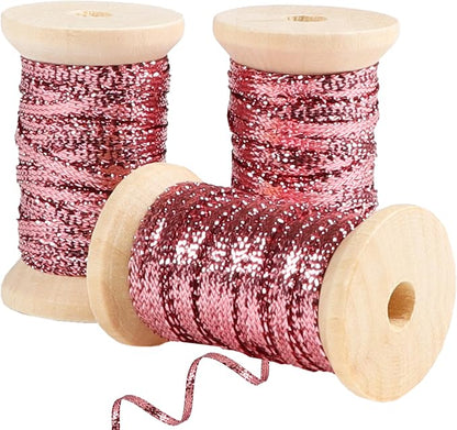 Rose Gold Thin Ribbon 1/8 inch Metallic Braided Double Faced Ribbons Curling by Unknown