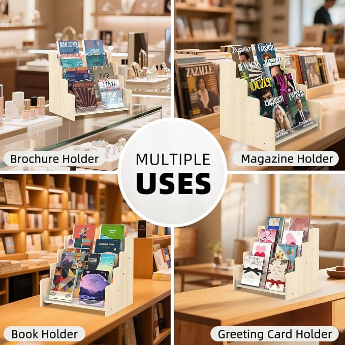 4-Tier Wooden Greeting Card Display Stand, Acrylic Brochure Holder - Image 5