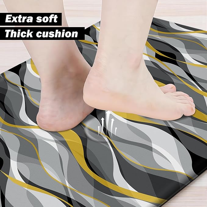 Kitchen Mats for Floor Modern Abstract kitchen rugs Grey and Yellow Stripe Anti - Image 5