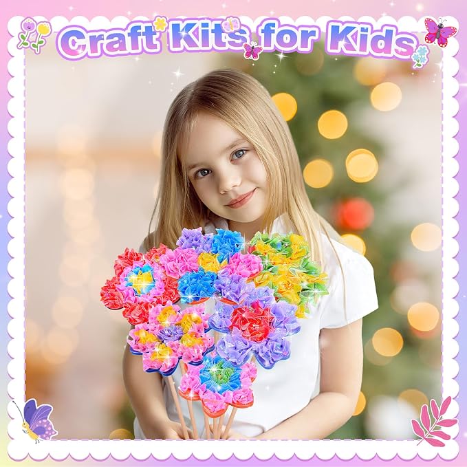 Arts and Crafts for Girls Ages 4-12, Poke Art Flower Bouquet - Image 4