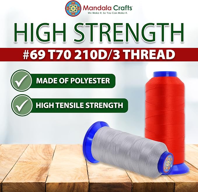 Mandala Crafts Gray Heavy Duty Thread -1500 Yds Tex 70 Thread - Image 4