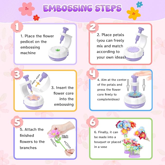 GirlsHome 300+PCS Fabric Flower Bouquets Toys, DIY Flower Crafts Kits - Image 4