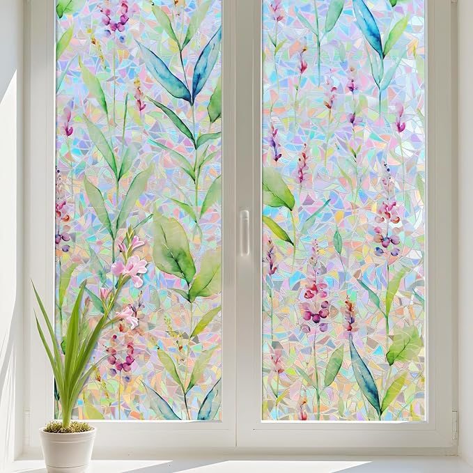 Donox Decorative Window Privacy Film, 3D Floral Stained Glass Window Film by Donox