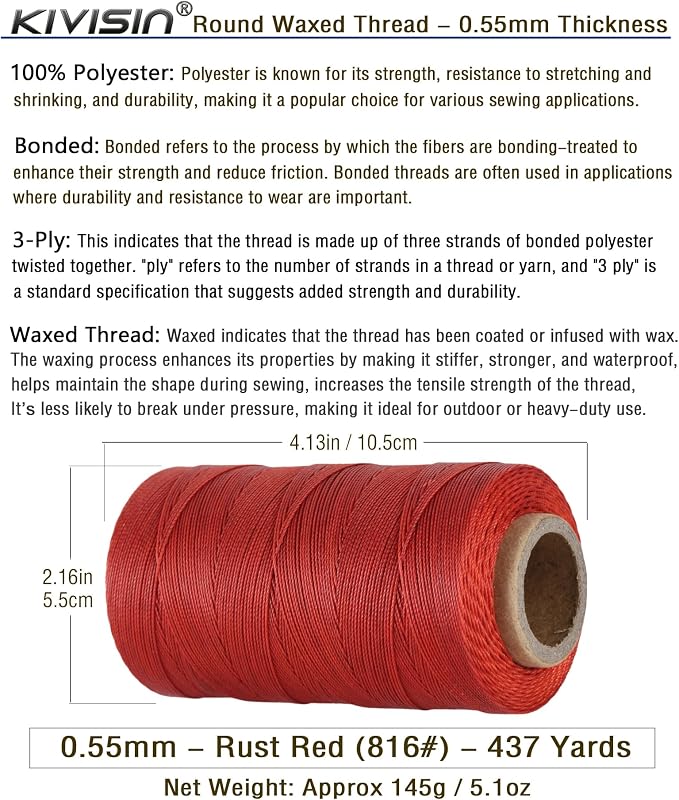 Sturdy Bonded Waxed Polyester Thread, 437 Yards Wax String Cord - Image 2