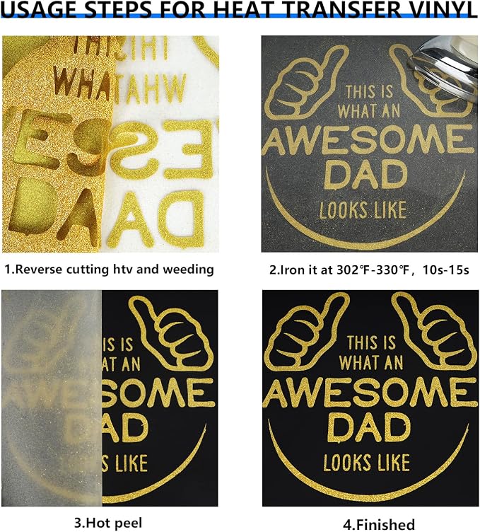 FUNKAKA Glitter Golden HTV Heat Transfer Vinyl Rolls - Image 5