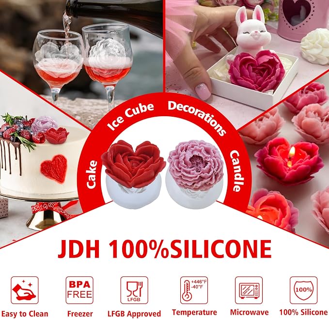 3D Flower Silicone Soap Mold 2 pcs Rose Flower Molds Peony Candle Mold - Image 4