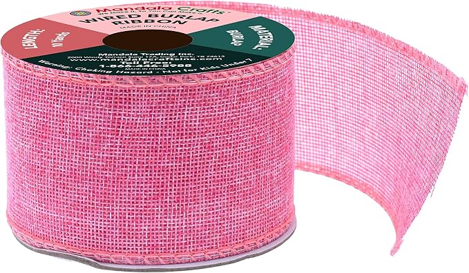 Mandala Crafts Pink Burlap Wired Ribbon 2.5 Inches Wide Jute Ribbons - Image 2