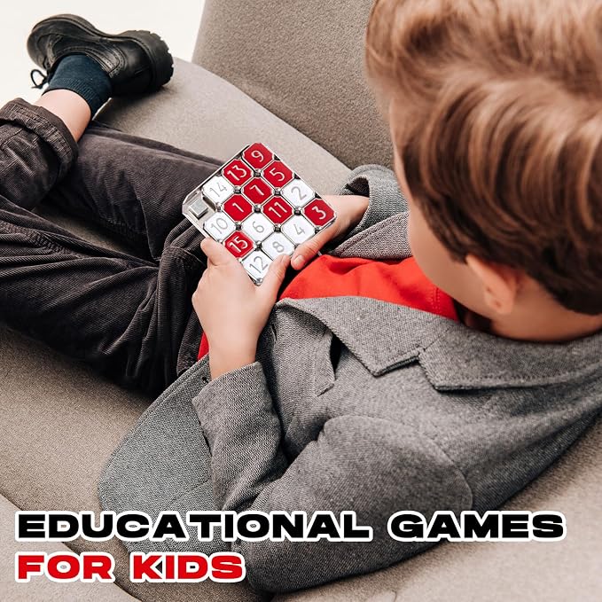 Metal Number Slide 15 Puzzle Red and White Number Sliding Puzzle Educational - Image 4