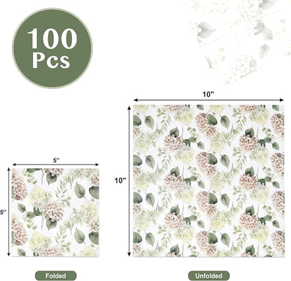 100 Pcs Hydrangea Scatter Floral Cocktail Beverage Napkins Hydrangeas Flowers - Image 2