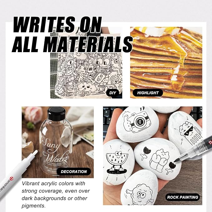 White, Permanent Acrylic Ink for Rock, Pens for DIY Crafts, Art & Fine Detailing - Image 4