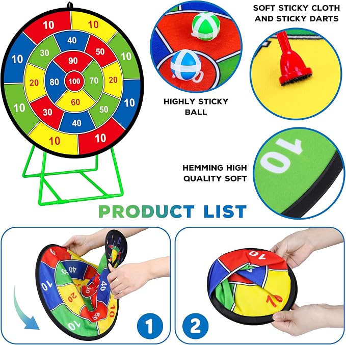 Large Dart Board for Kids, Kids Double-Sided Dart Board - Image 2