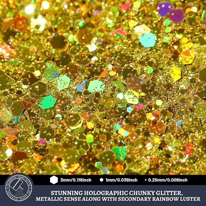 LEOBRO Gold Glitter, 160g/5.64oz Holographic Chunky Glitter - Image 3