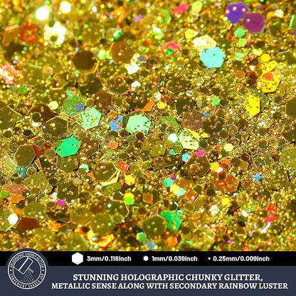 LEOBRO Gold Glitter, 160g/5.64oz Holographic Chunky Glitter - Image 3