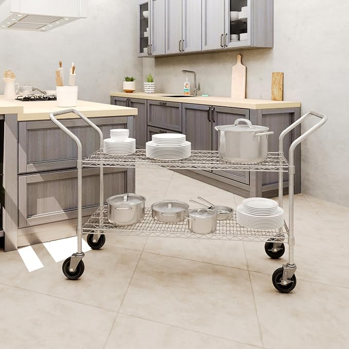 18" W x 48" L x 36" H Chrome Heavy Duty Utility Cart | 2-Tier | NSF Commercial - Image 3