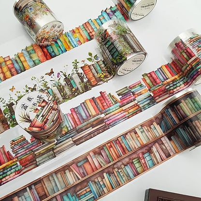 6 Rolls PET Washi Tape Set, Reading Themed Scrapbook Tape Stickers by MisKepaa