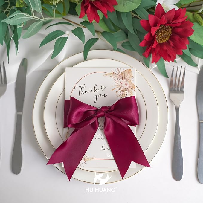 HUIHUANG Wine Red Ribbon 2 inch Wide Double Face Satin Ribbon Maroon Fabric - Image 4