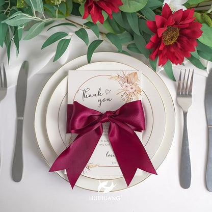 HUIHUANG Wine Red Ribbon 2 inch Wide Double Face Satin Ribbon Maroon Fabric - Image 4