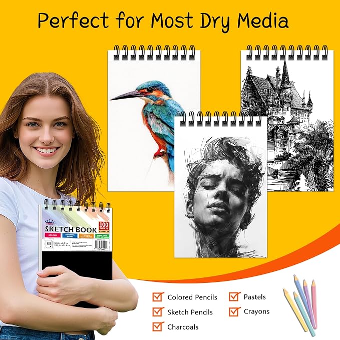 WINNER 5.5" x 8.5" Sketch Book, 68lb/100gsm White Acid Free Drawing Pad - Image 4