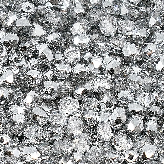 1.8 oz of Faceted Fire Polished Pressed Czech Glass Beads 4mm, Crystal Silver - Image 5