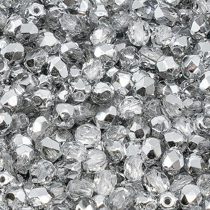 1.8 oz of Faceted Fire Polished Pressed Czech Glass Beads 4mm, Crystal Silver - Image 5