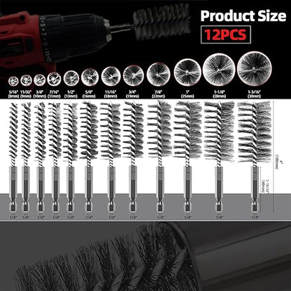 ASNOMY 12Pcs Wire Bore Brush for Drill, 5/16"-1-3/16" Stainless Steel Wire - Image 5