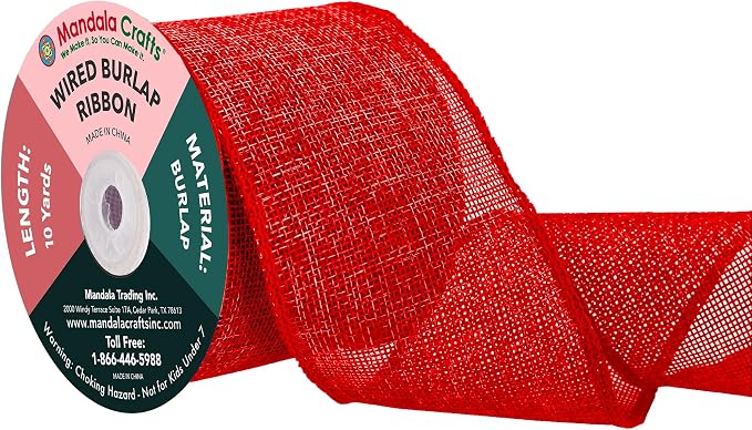 Mandala Crafts Red Burlap Wired Ribbon 3 Inches Wide Jute Ribbons by MandalaCrafts
