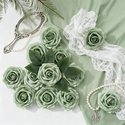 Artificial Flowers Foam Fake Roses 25pcs Green Roses - Image 3