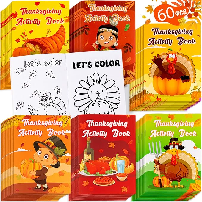 60PCS Thanksgiving Activity Books Party Favors by Winrain