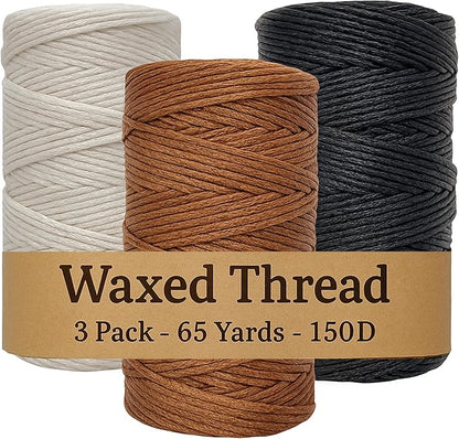 Waxed Thread 3X Wax Thread, 65 Yardx0.8mm Wax String, 150D Waxed Leather String by Kraftex