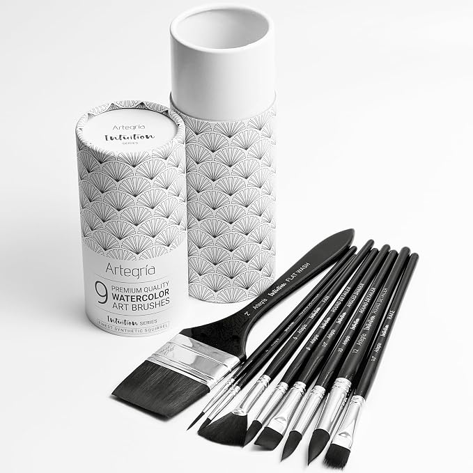 ARTEGRIA Watercolor Brush Set, 9 Professional Soft Synthetic Squirrel Paint - Image 8