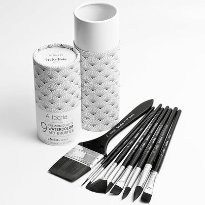 ARTEGRIA Watercolor Brush Set, 9 Professional Soft Synthetic Squirrel Paint - Image 8