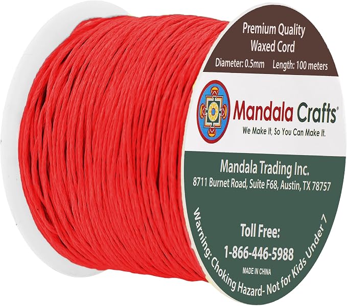 Mandala Crafts 0.5mm 109 Yards Red Cotton Waxed Cord - Image 2