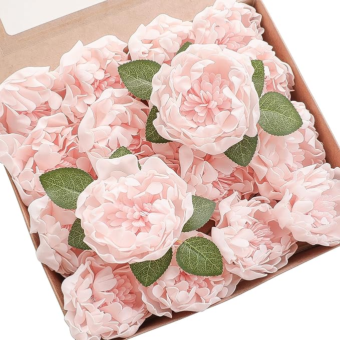 Floroom Artificial Flowers 16pcs 4" Blush Blooming Peonies Real Looking Foam by Floroom