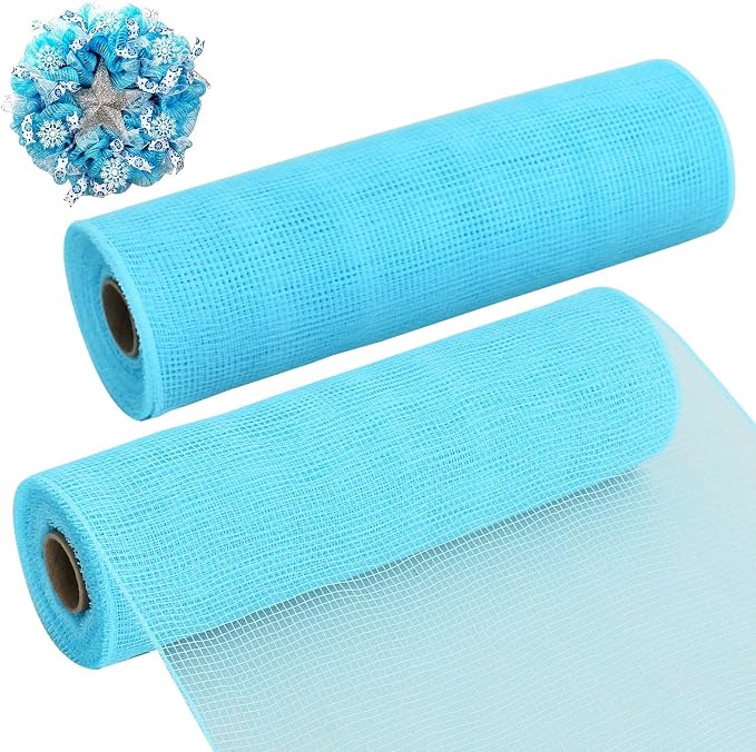 TONIFUL 2 Rolls 10 Inch Light Blue Decorative Mesh Ribbbon Rolls, Fabric Mesh by TONIFUL