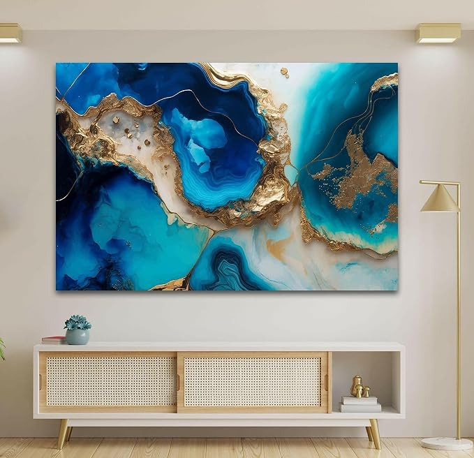 My Photostation.com 28Wx18H'' Blue Alcohol ink Glass Wall ArtTempered Glass - Image 2
