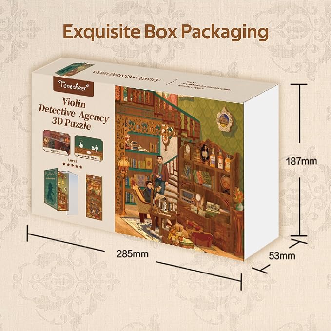 Tonecheer DIY Book Nook Kit for Adults, Wooden 3D Puzzle Bookend Bookshelf - Image 7