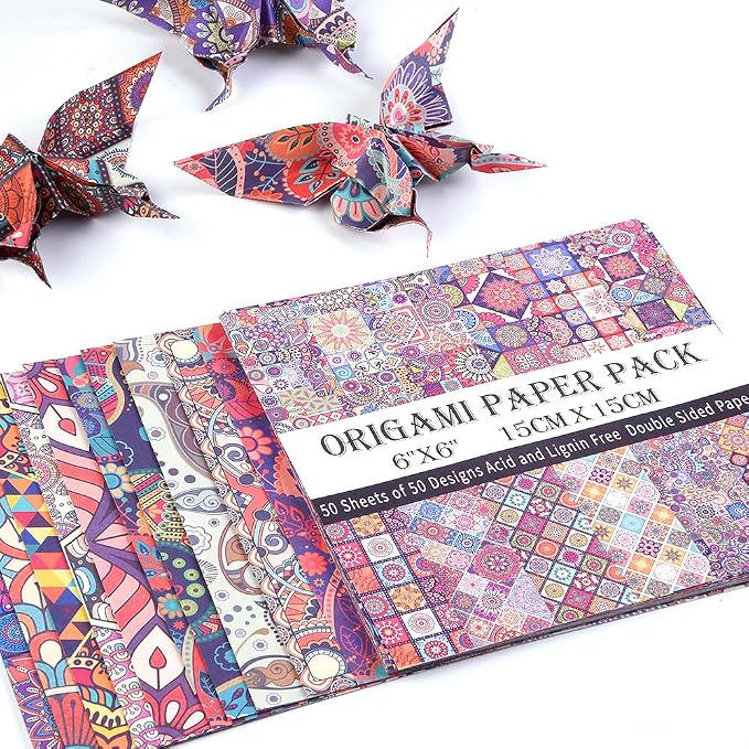 Origami Paper Kit 50 Sheets 70GSM 6 Inch Square Double Sided Color 50 Vivid - Image 4